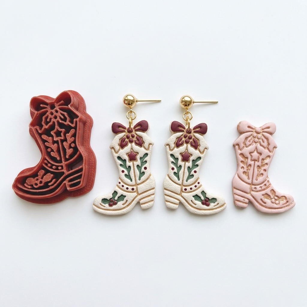 Christmas Cowboy Boot Polymer Clay Cutter | Festive Western Earring Tool