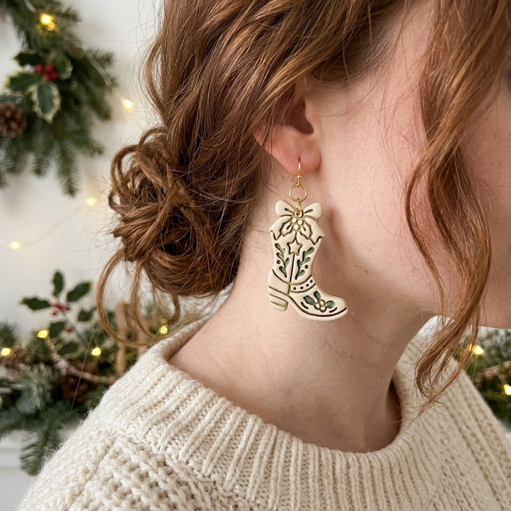 Christmas Cowboy Boot Polymer Clay Cutter | Festive Western Earring Tool