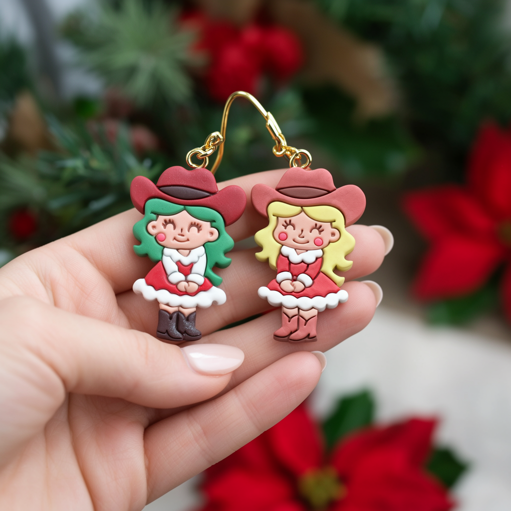Christmas Cowboy Girl Polymer Clay Cutter | Festive Western Earring Tool