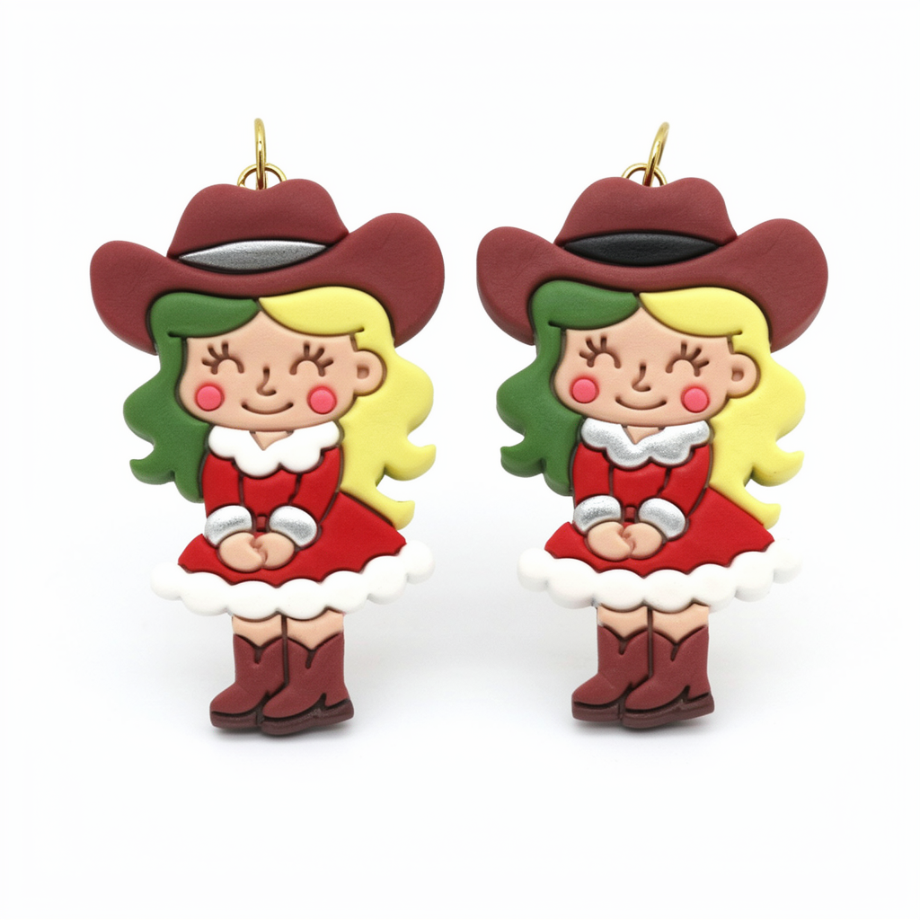 Christmas Cowboy Girl Polymer Clay Cutter | Festive Western Earring Tool