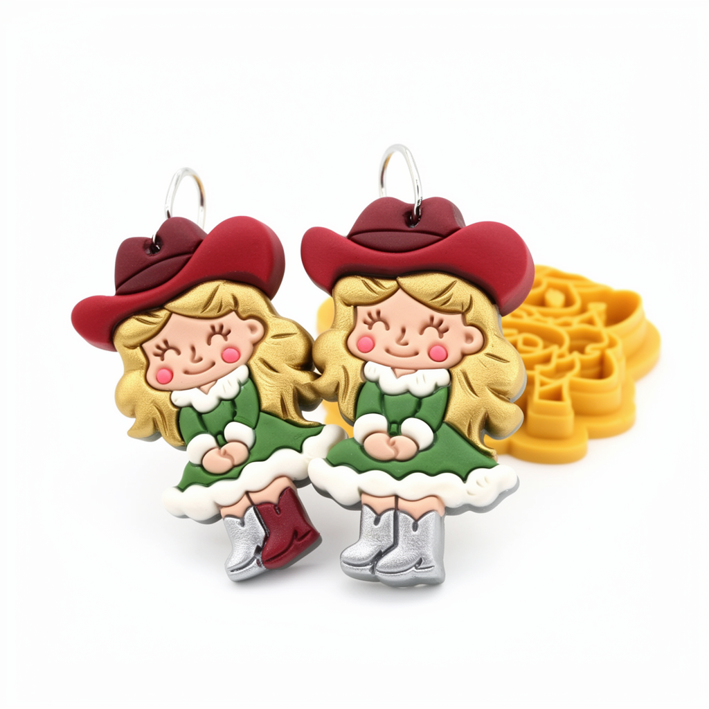 Christmas Cowboy Girl Polymer Clay Cutter | Festive Western Earring Tool
