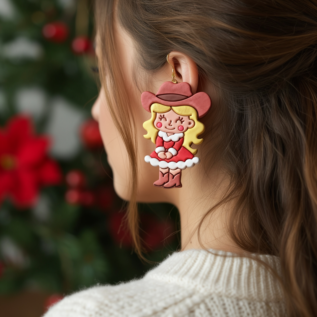 Christmas Cowboy Girl Polymer Clay Cutter | Festive Western Earring Tool