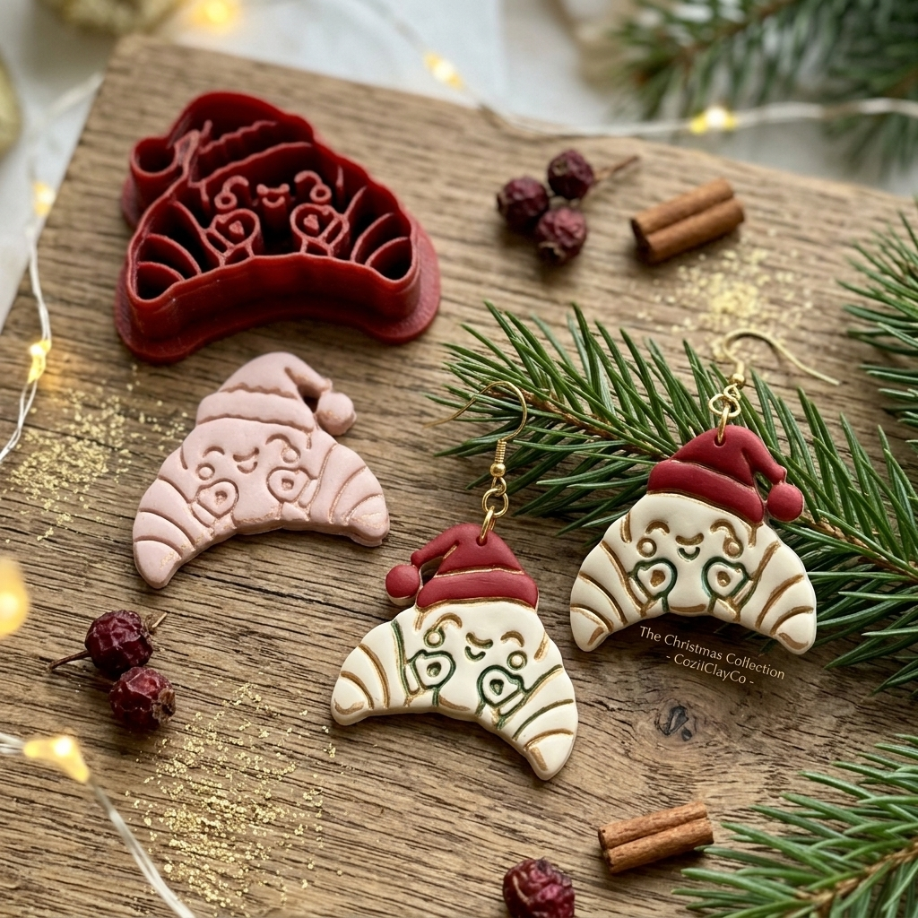 Christmas Croissant Polymer Clay Cutter | Festive Foodie Earring Tool