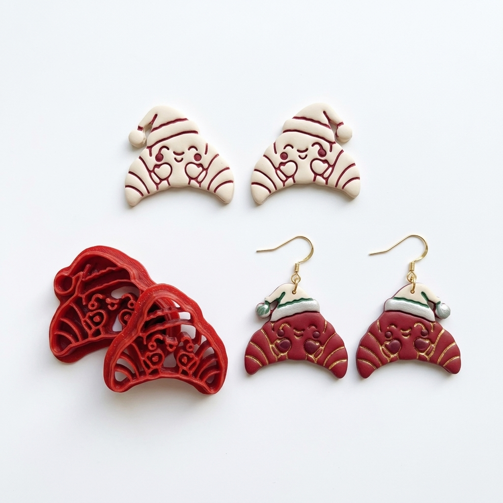 Christmas Croissant Polymer Clay Cutter | Festive Foodie Earring Tool