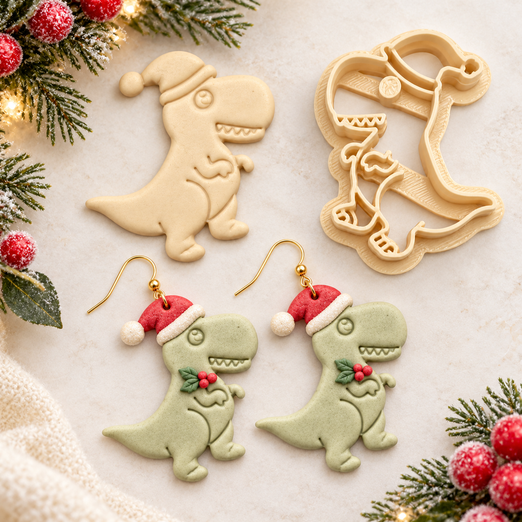 Christmas Dino Polymer Clay Cutter | Festive Earring Tool