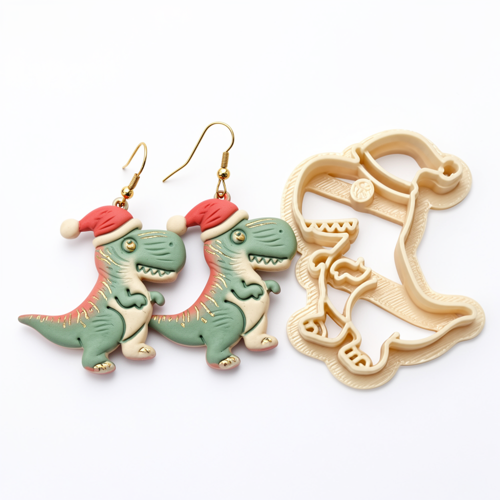 Christmas Dino Polymer Clay Cutter | Festive Earring Tool