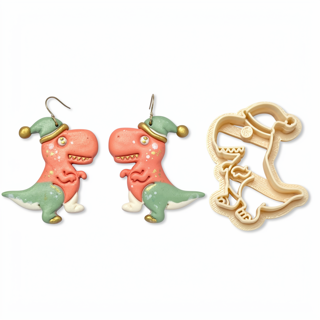 Christmas Dino Polymer Clay Cutter | Festive Earring Tool