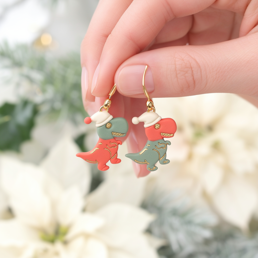 Christmas Dino Polymer Clay Cutter | Festive Earring Tool