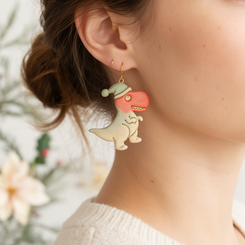 Christmas Dino Polymer Clay Cutter | Festive Earring Tool