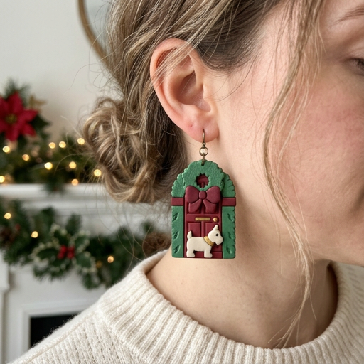 Christmas Door with Wreath and Dog Set Polymer Clay Cutter | Festive Tool