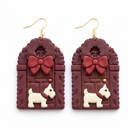 Christmas Door with Wreath and Dog Set Polymer Clay Cutter | Festive Tool