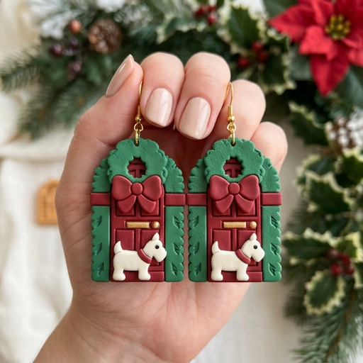 Christmas Door with Wreath and Dog Set Polymer Clay Cutter | Festive Tool