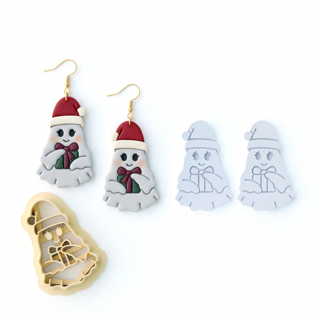 Christmas Ghost with Gift Polymer Clay Cutter | Cute Festive Earring Tool