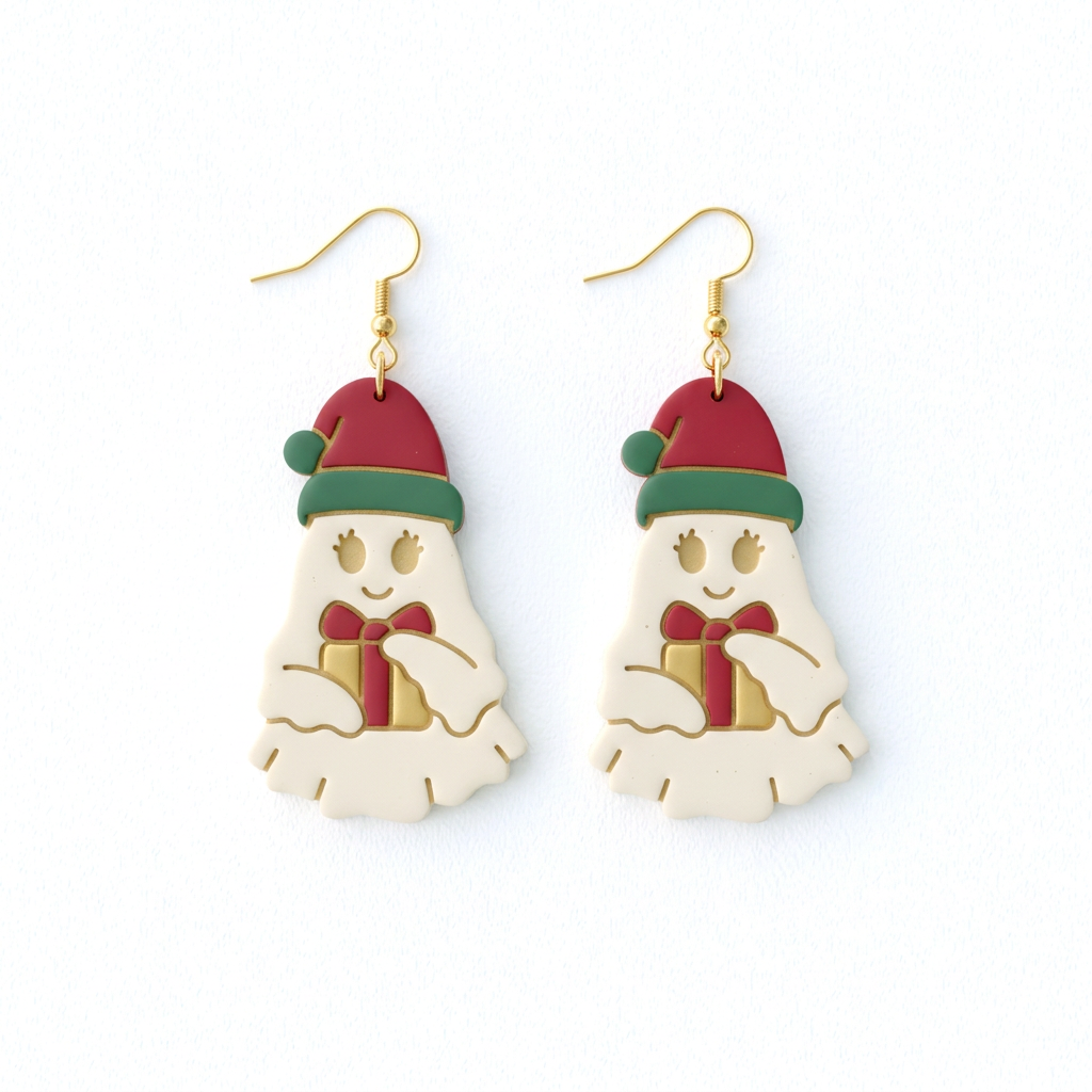Christmas Ghost with Gift Polymer Clay Cutter | Cute Festive Earring Tool