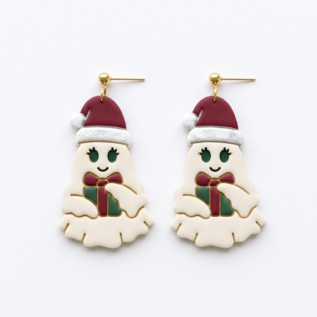 Christmas Ghost with Gift Polymer Clay Cutter | Cute Festive Earring Tool