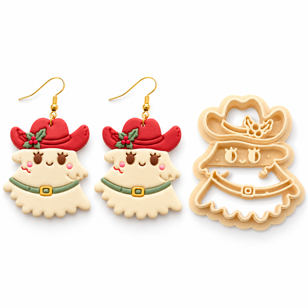 Christmas Ghost with Hat Polymer Clay Cutter | Festive Earring Tool