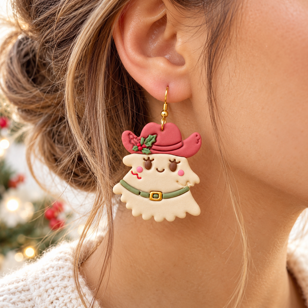 Christmas Ghost with Hat Polymer Clay Cutter | Festive Earring Tool