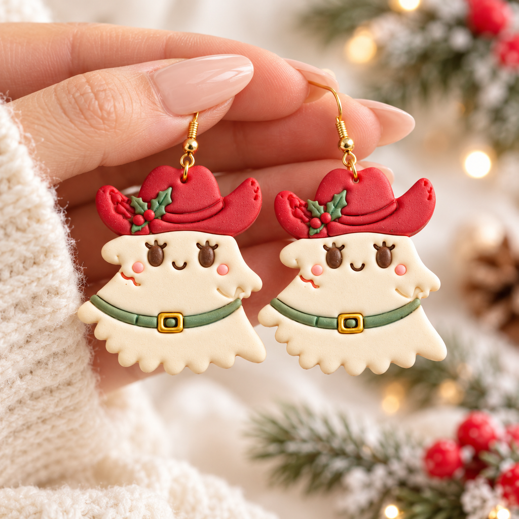 Christmas Ghost with Hat Polymer Clay Cutter | Festive Earring Tool