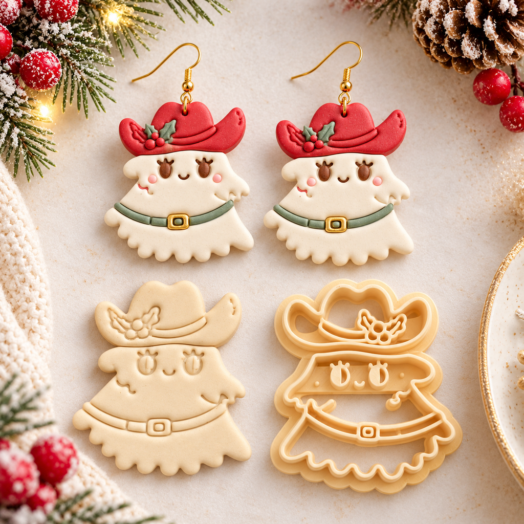 Christmas Ghost with Hat Polymer Clay Cutter | Festive Earring Tool