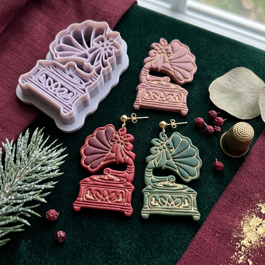 Christmas Gramophone Polymer Clay Cutter | Vintage Festive Earring Tool
