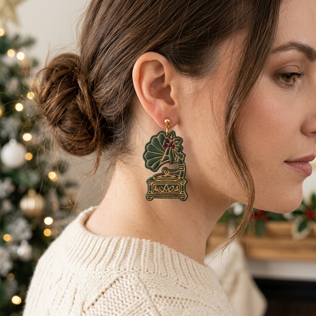 Christmas Gramophone Polymer Clay Cutter | Vintage Festive Earring Tool