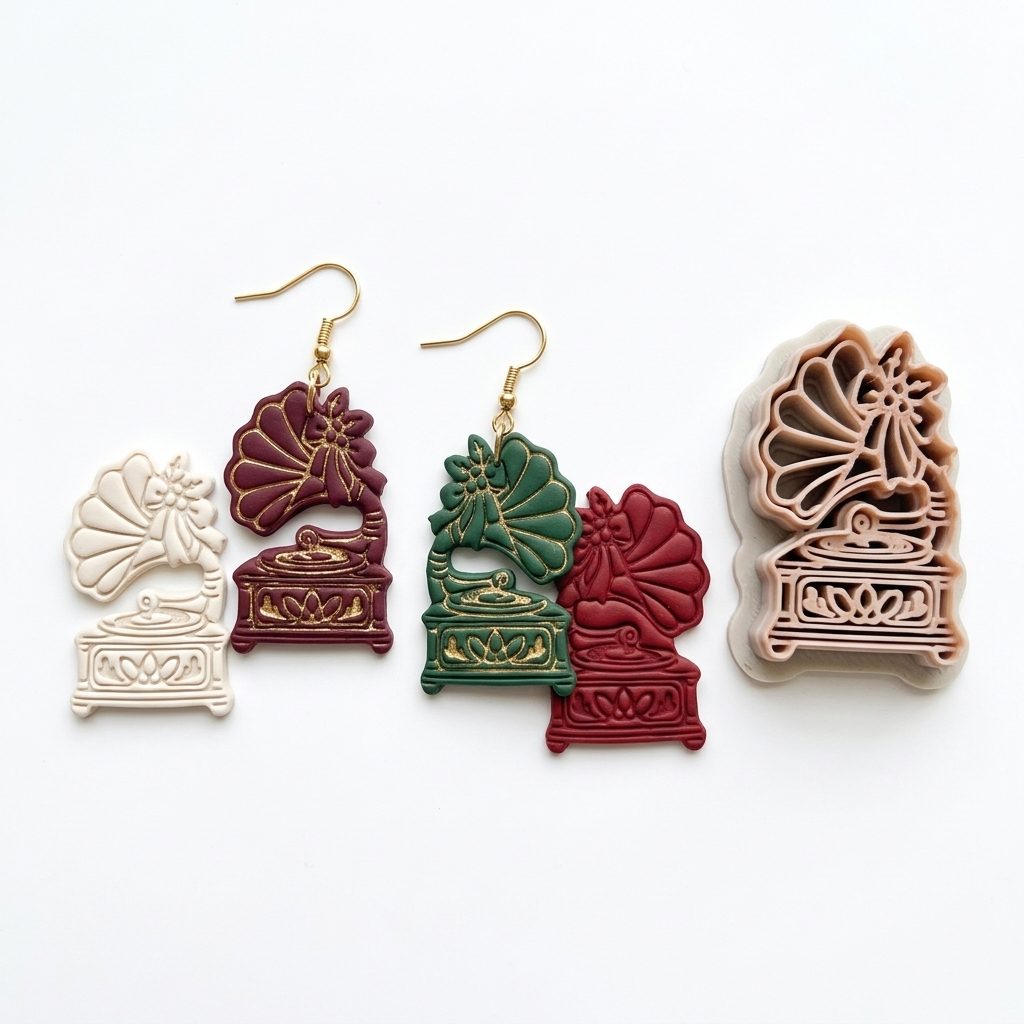 Christmas Gramophone Polymer Clay Cutter | Vintage Festive Earring Tool