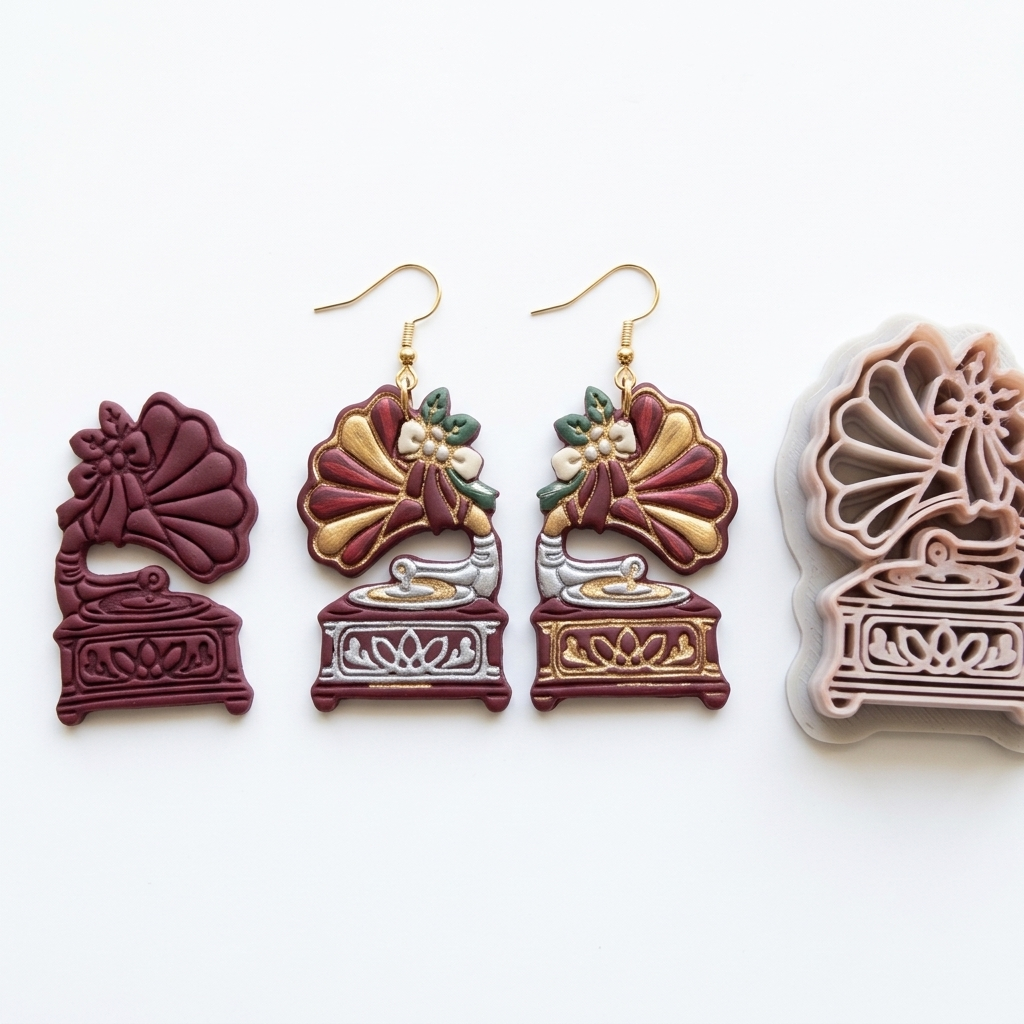 Christmas Gramophone Polymer Clay Cutter | Vintage Festive Earring Tool