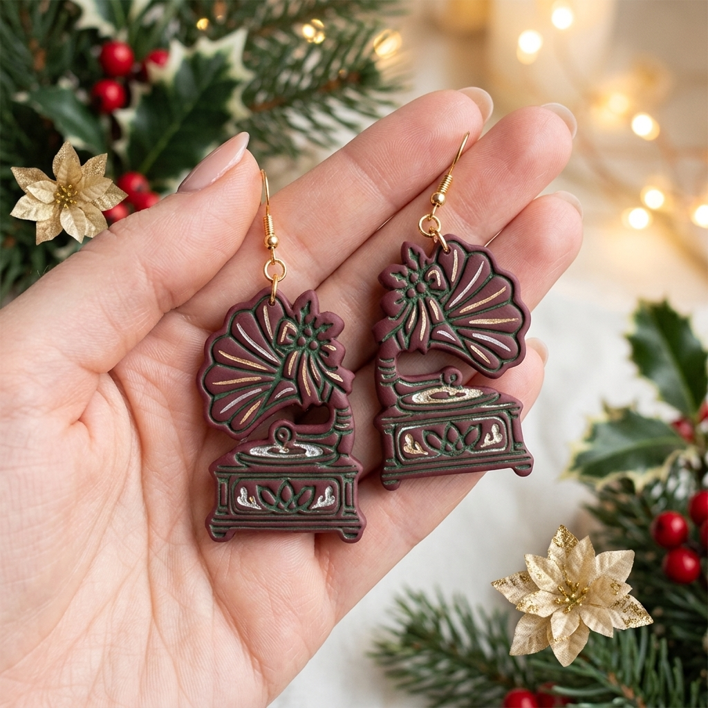Christmas Gramophone Polymer Clay Cutter | Vintage Festive Earring Tool