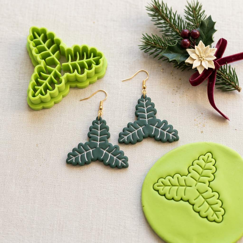 Christmas Holly Leaf Polymer Clay Cutter | Festive Botanical Earring Tool