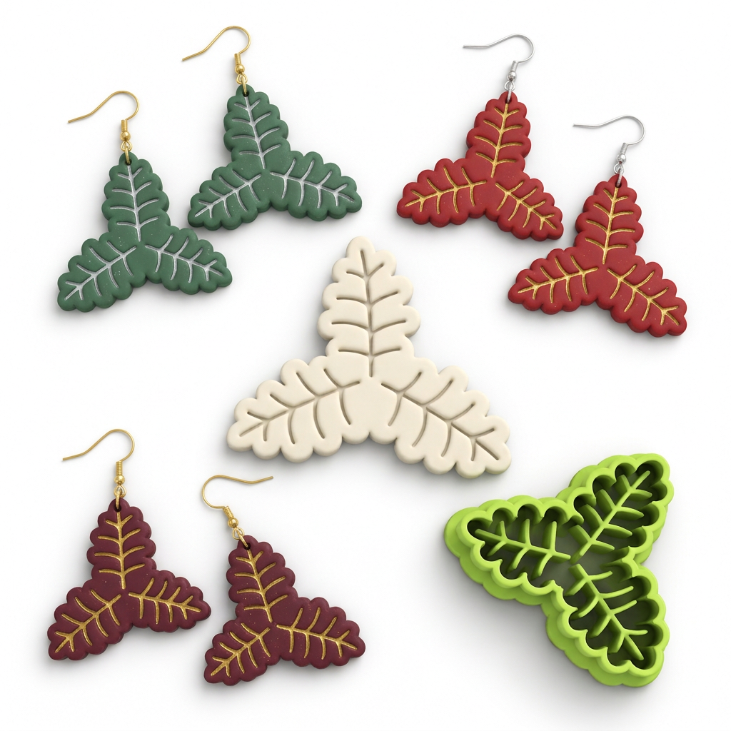 Christmas Holly Leaf Polymer Clay Cutter | Festive Botanical Earring Tool