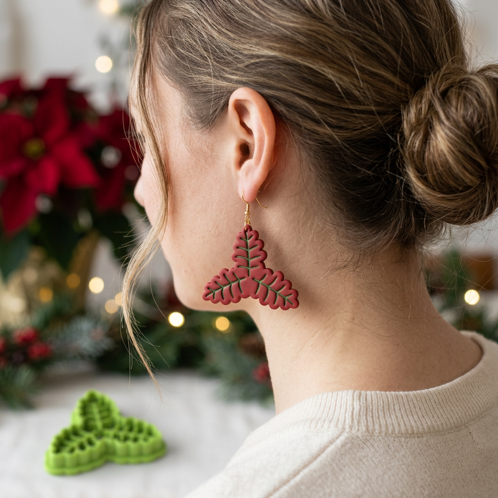 Christmas Holly Leaf Polymer Clay Cutter | Festive Botanical Earring Tool