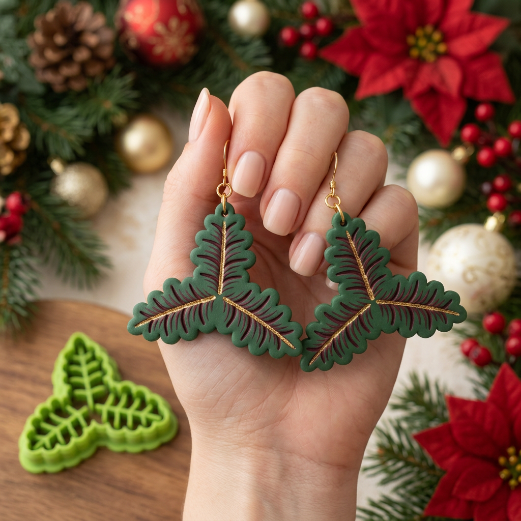 Christmas Holly Leaf Polymer Clay Cutter | Festive Botanical Earring Tool