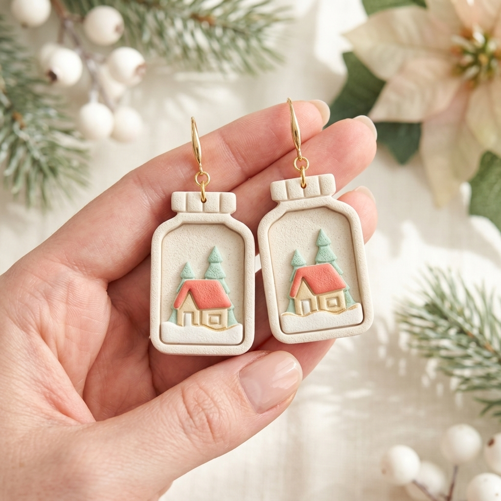 Christmas Jar with House Polymer Clay Cutter Set | Festive Earring Tool