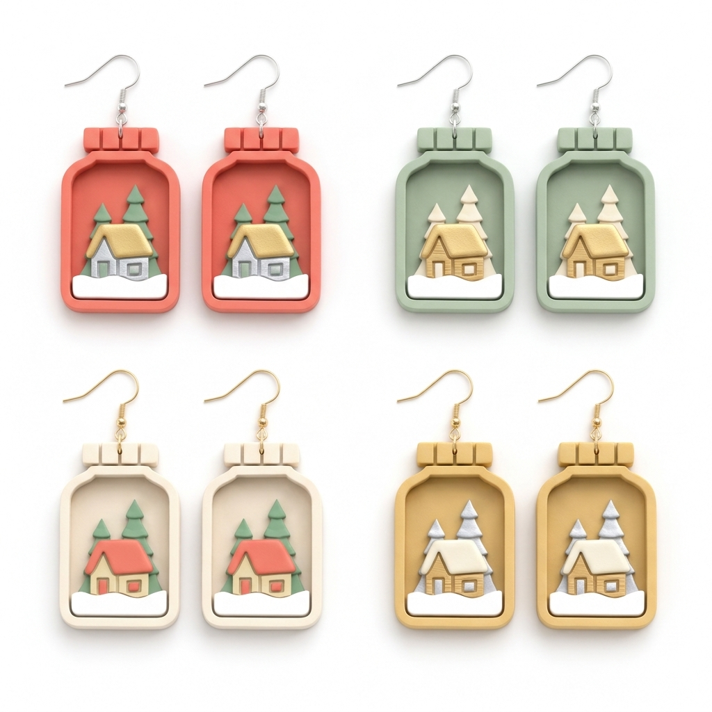 Christmas Jar with House Polymer Clay Cutter Set | Festive Earring Tool