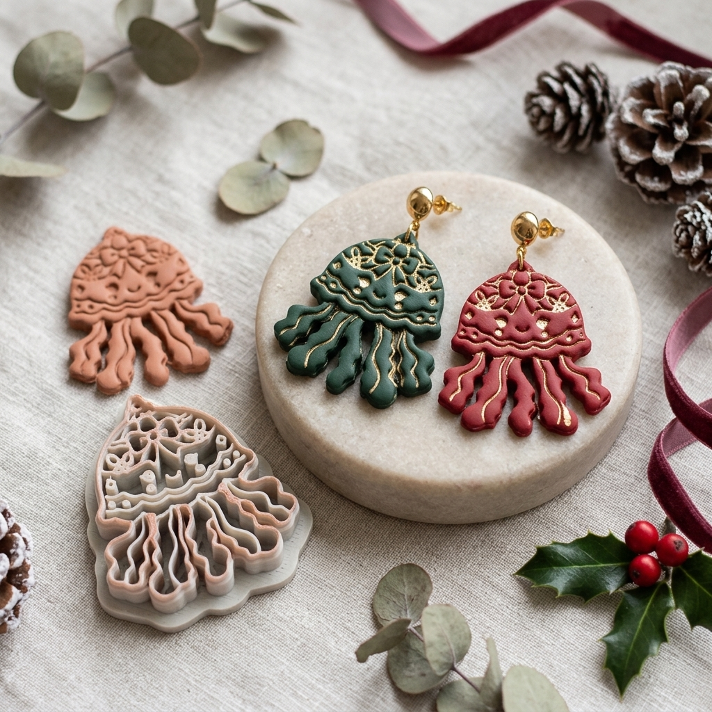 Christmas Jellyfish Polymer Clay Cutter | Festive Ocean Earring Tool