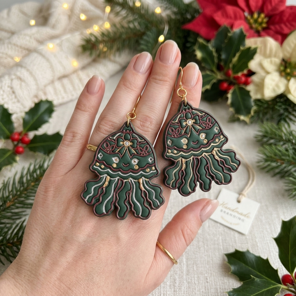 Christmas Jellyfish Polymer Clay Cutter | Festive Ocean Earring Tool