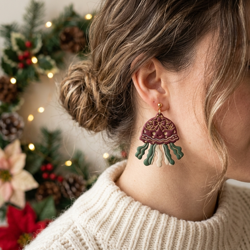 Christmas Jellyfish Polymer Clay Cutter | Festive Ocean Earring Tool