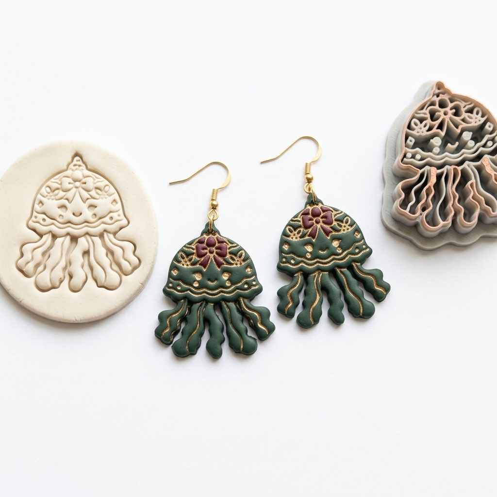 Christmas Jellyfish Polymer Clay Cutter | Festive Ocean Earring Tool