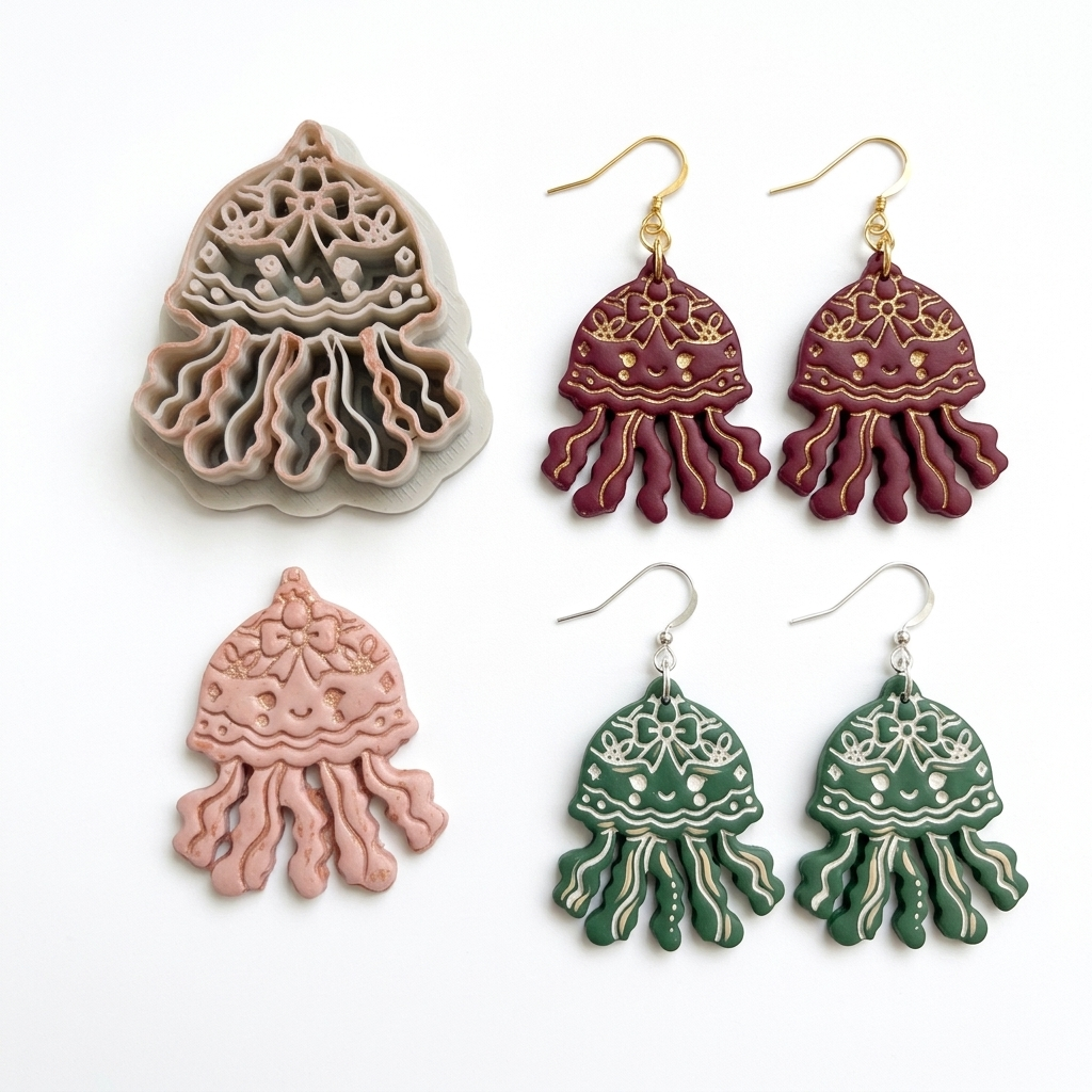 Christmas Jellyfish Polymer Clay Cutter | Festive Ocean Earring Tool