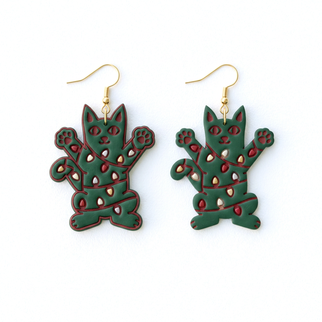 Christmas Light Cat Polymer Clay Cutter | Cute Festive Earring Tool