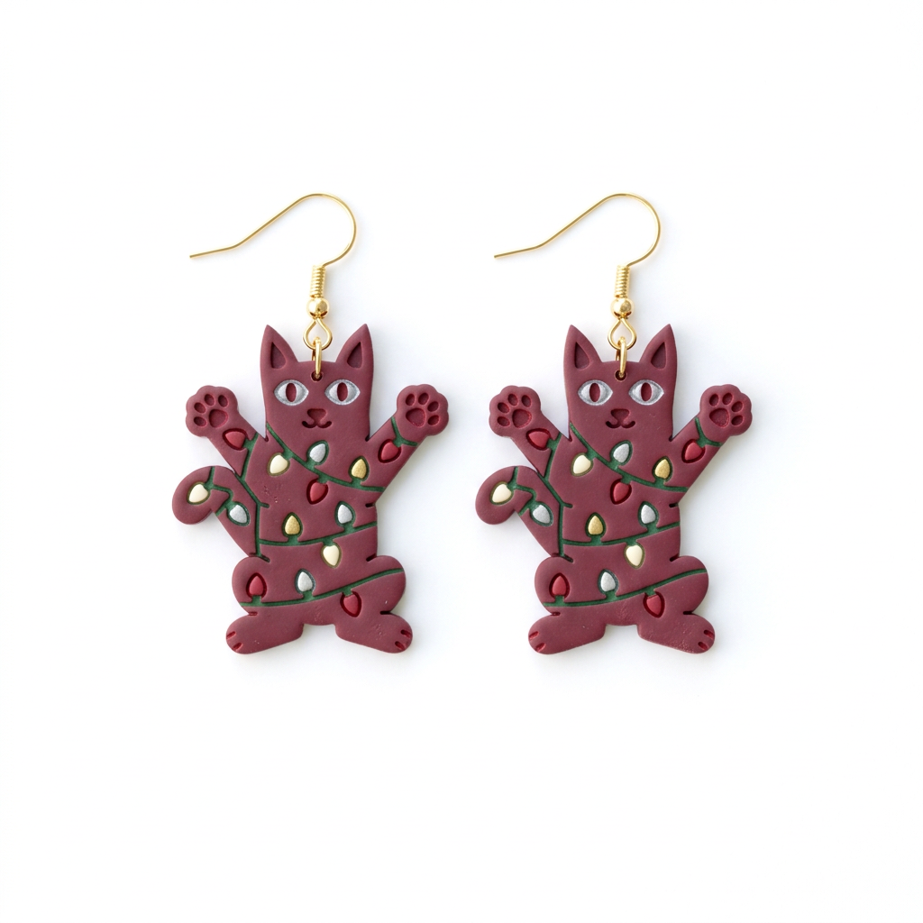 Christmas Light Cat Polymer Clay Cutter | Cute Festive Earring Tool