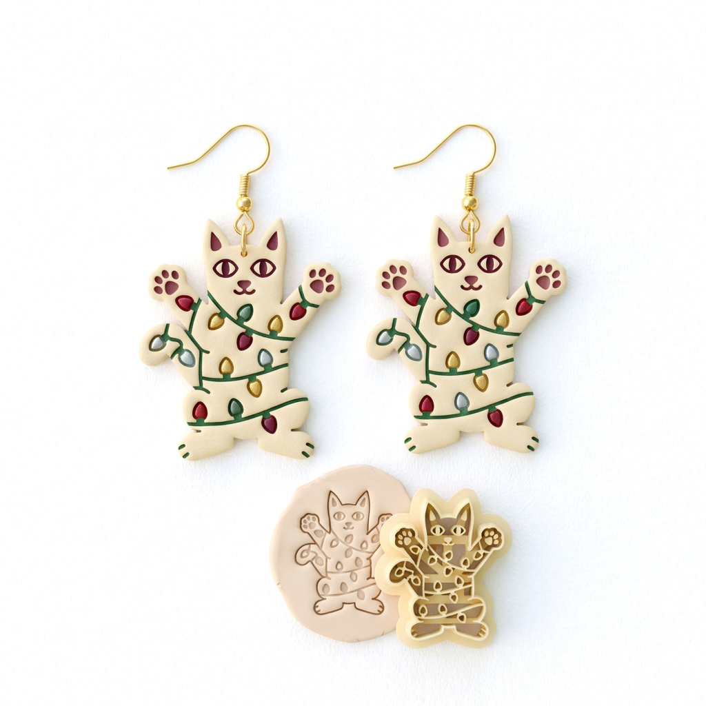 Christmas Light Cat Polymer Clay Cutter | Cute Festive Earring Tool