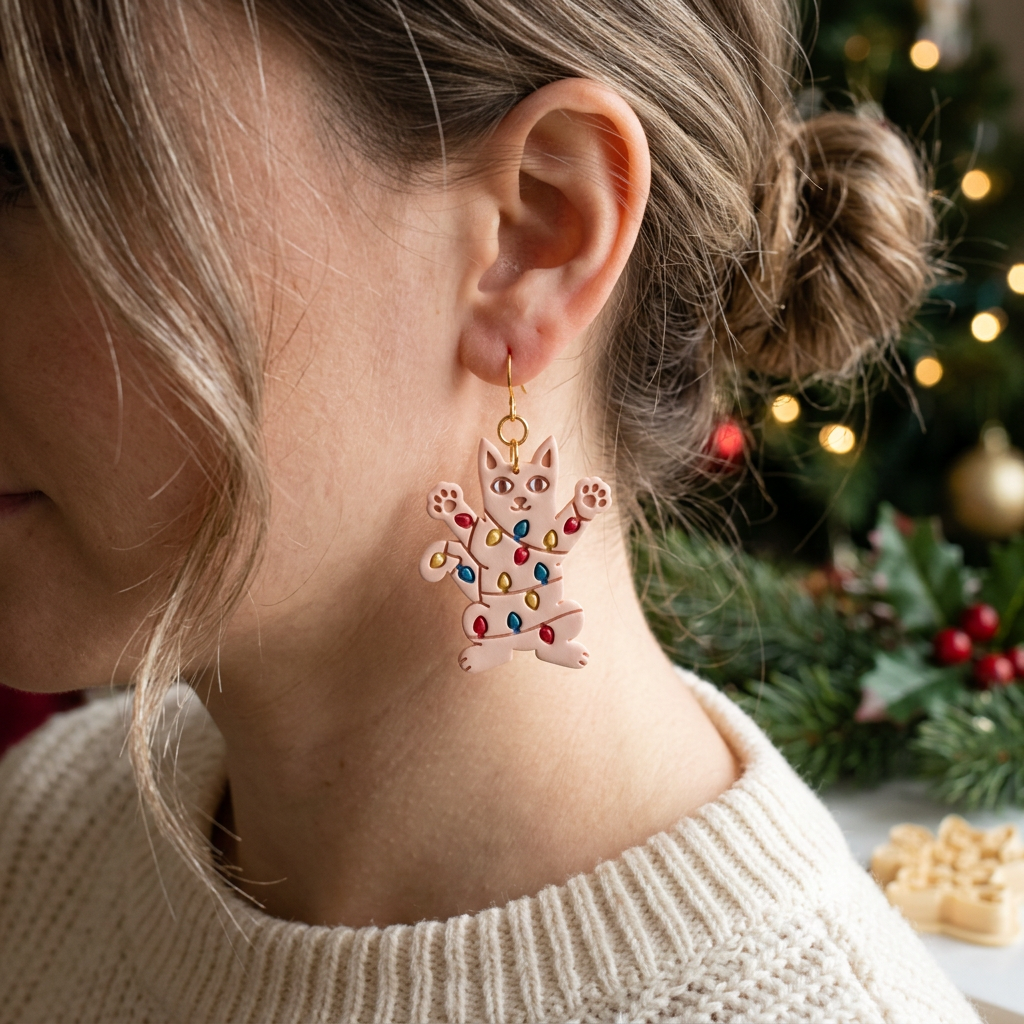 Christmas Light Cat Polymer Clay Cutter | Cute Festive Earring Tool