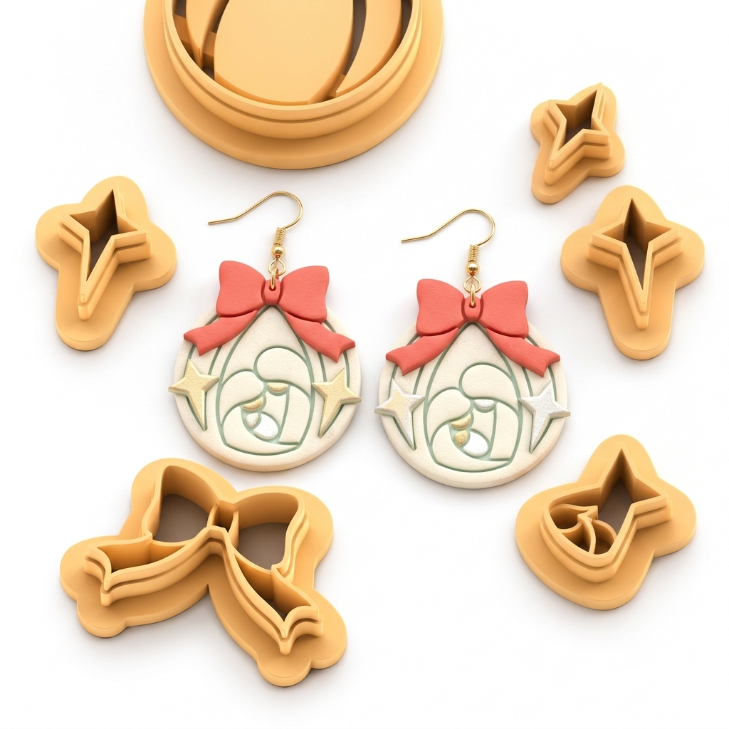 Christmas Native Scene 2 Polymer Clay Cutter Set | Festive Earring Tool