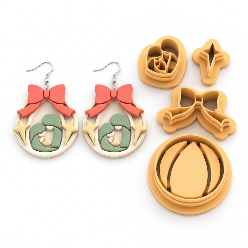 Christmas Native Scene 2 Polymer Clay Cutter Set | Festive Earring Tool