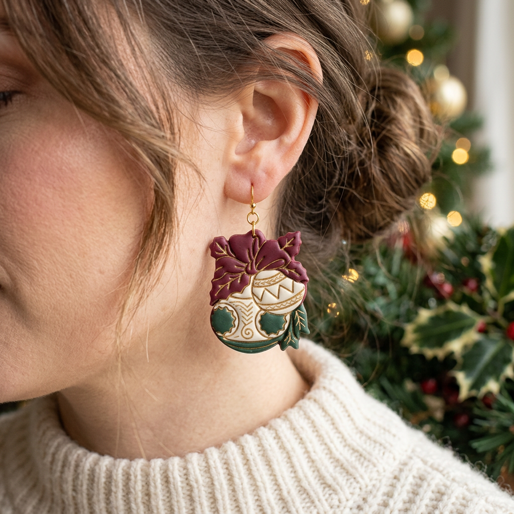 Christmas Ornaments with Bow and Holly Polymer Clay Cutter | Festive Tool