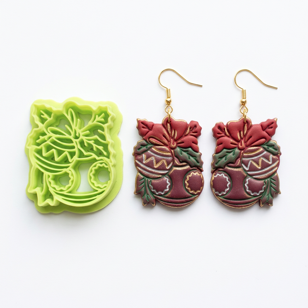 Christmas Ornaments with Bow and Holly Polymer Clay Cutter | Festive Tool