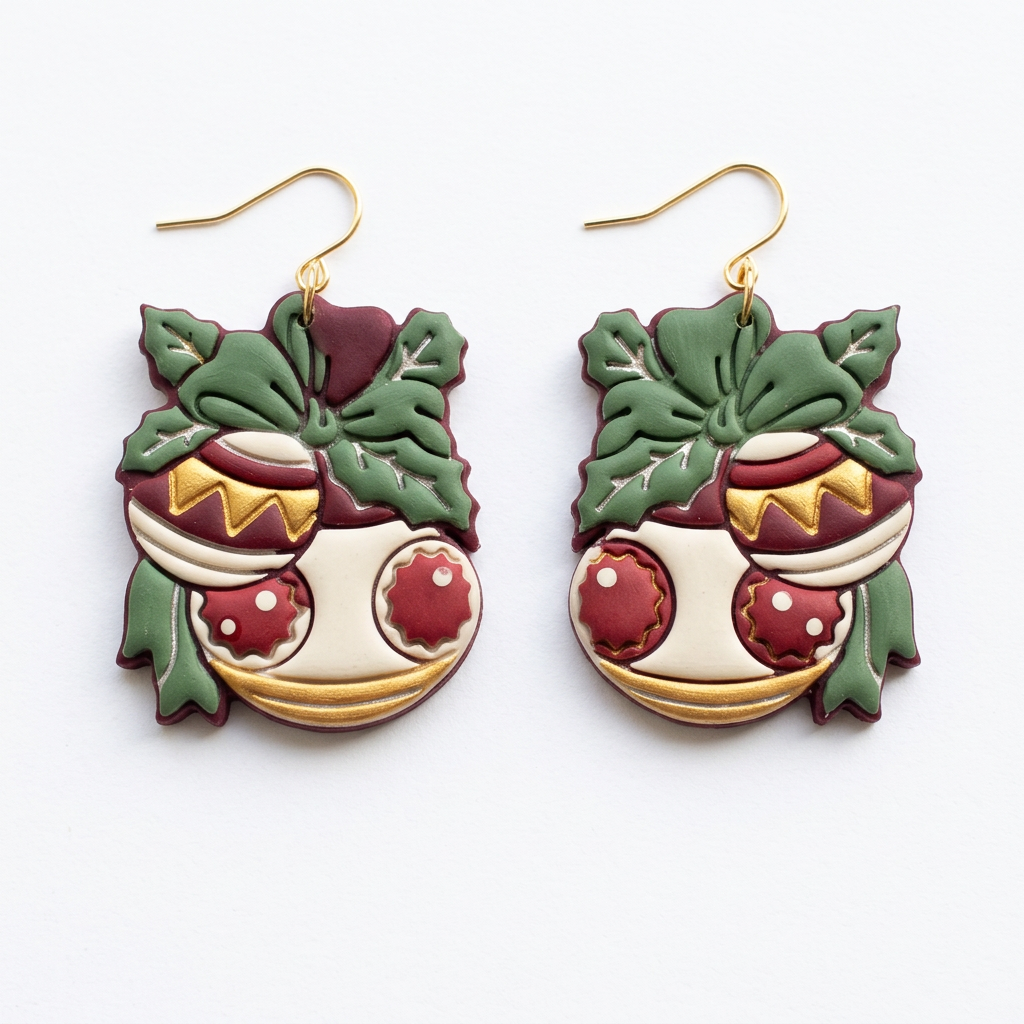 Christmas Ornaments with Bow and Holly Polymer Clay Cutter | Festive Tool