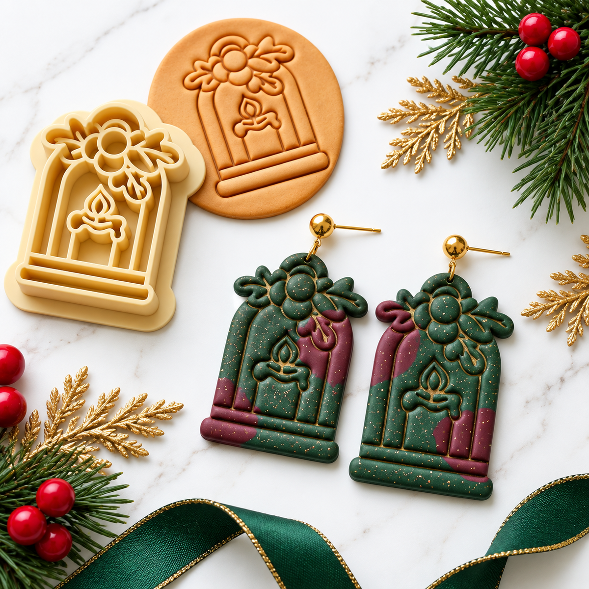 Christmas Scene 1 Polymer Clay Cutter | Festive Earring Tool
