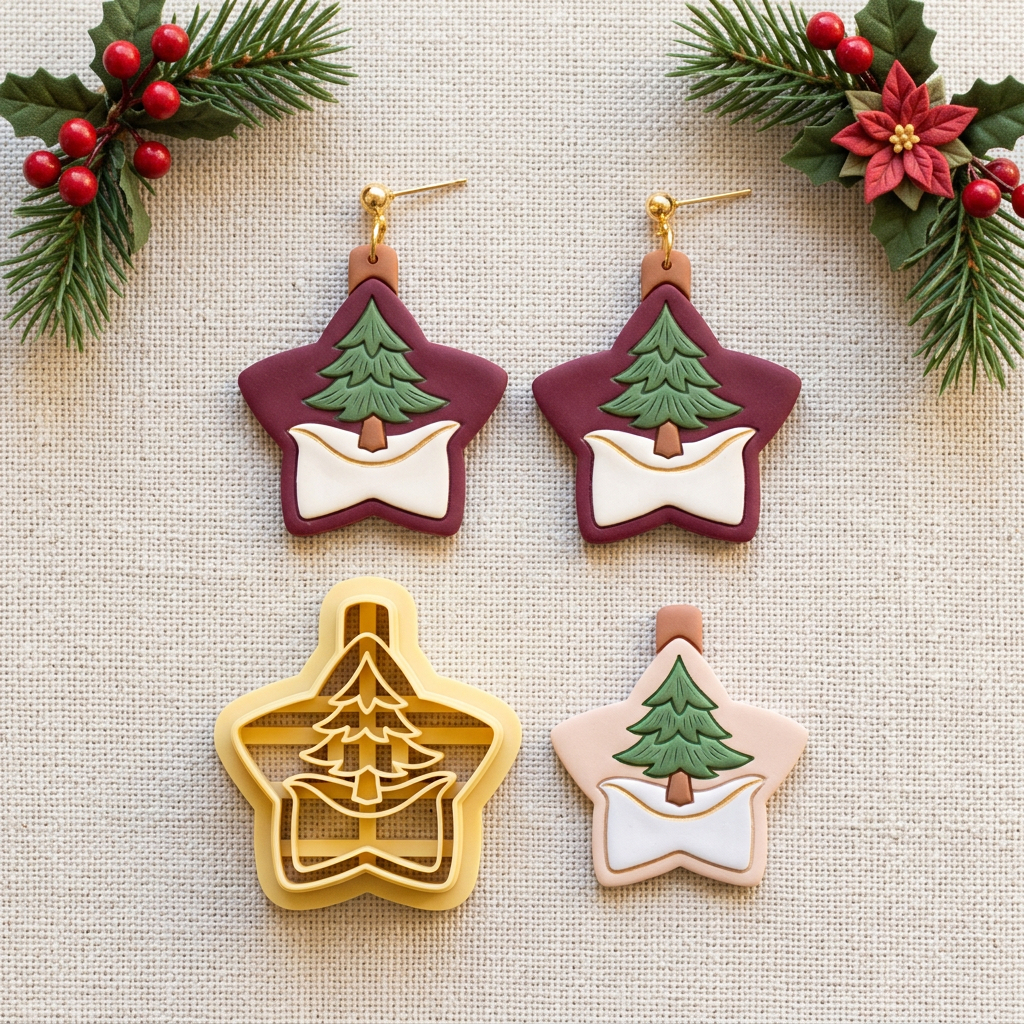 Christmas Scene Ornament Polymer Clay Cutter | Festive Earring Tool